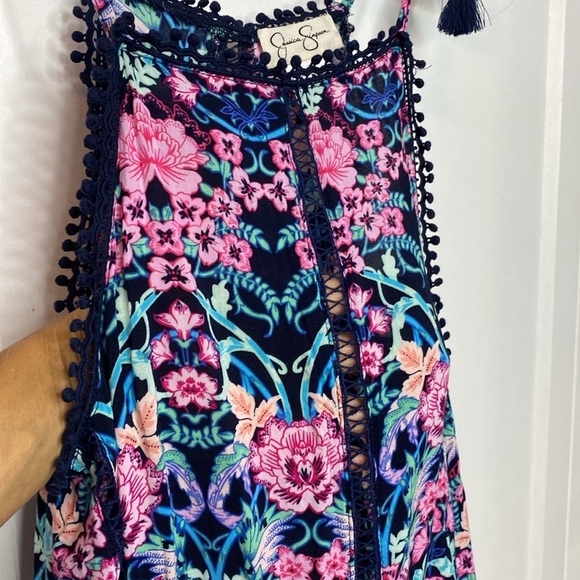 Jessica Simpson Navy Floral Dress - Boho - small - halter neck - tassel accents - Picture 4 of 5